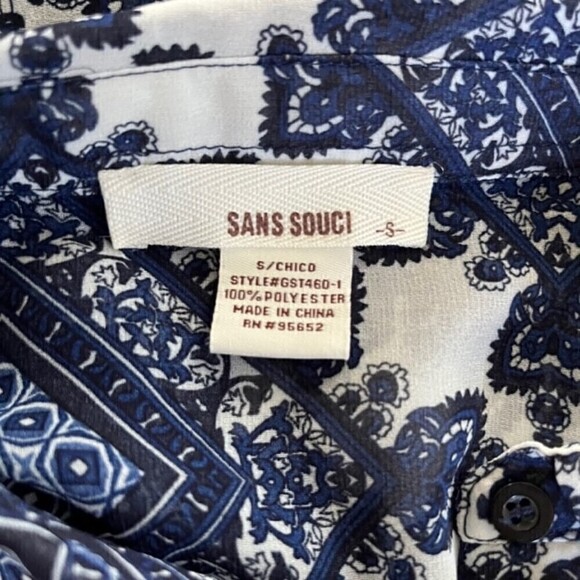 Sans Souci Blue Oversized Geo Print Blouse Size Small - Picture 5 of 5